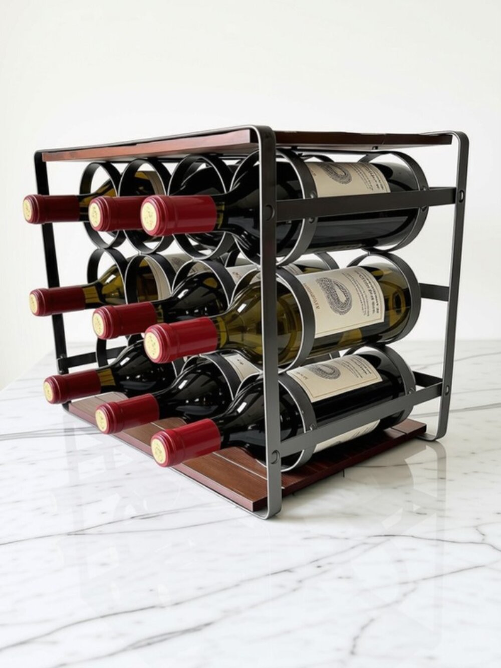 3-Tier Wood & Metal Wine Rack - Picture 1 of 5